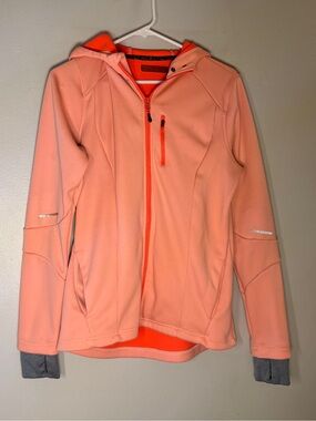 CRZ YOGA Coral Pink Hooded Zip Jacket with Thumb holes